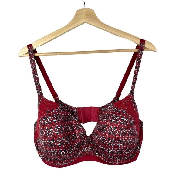Victoria's Secret Body By Victoria Red Blue Printed Lined Demi Bra 38DDD - Picture 1 of 4